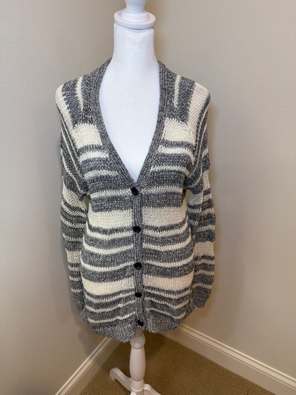 rag & bone Gray and Cream Striped Knit Cardigan